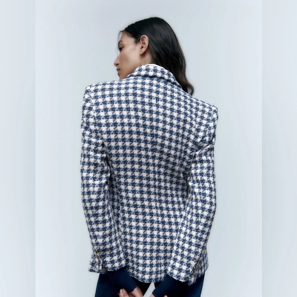 NWT Zara double breasted textured jacket blazer lapel collar shoulder pads - Picture 5 of 10